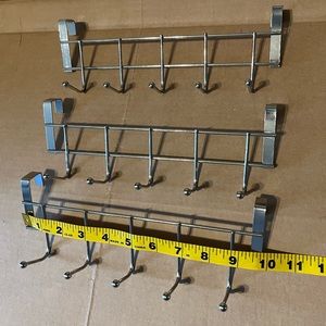 Set Of 3 Chrome Finish Over The Door Kitchen Storage Organizer Hooks, New
